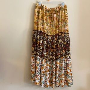 Sara Michele Boho Floral Tiered Maxi Skirt Sz L